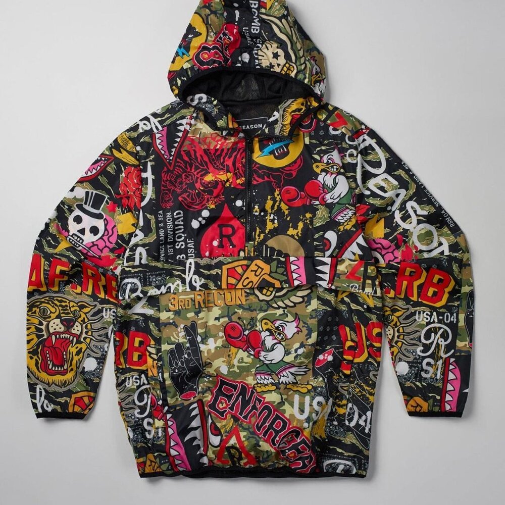 Reason Brand jacket Bomb squad Military pullover anorak hoodie Mens size S NWT